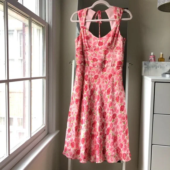 LOFT | Dresses | Sz 4 Silk Floral Print Dress In Pink | Poshmark